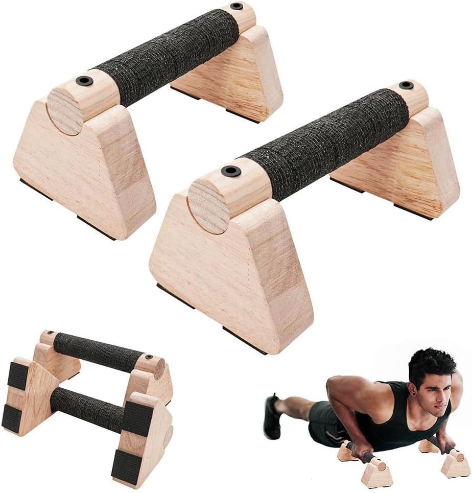 Push-Up Stand, 2 PCS Wood Pushup Bars Non-Slip Base Exercise Home Workout Equipment, Push up Bars & Calisthenics Bar, Supports Aerobics and Upper Body Strength Training for Men and Women