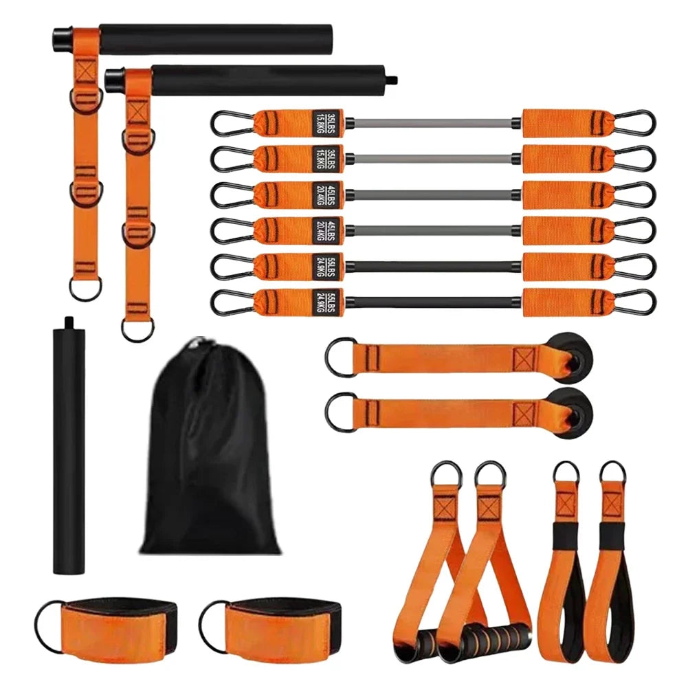 Pilates Bar Kit with Resistance Bands, Multifunctional Pilates Bar for Women & Men with Heavy-Duty Metal Adjustment Buckle, Pilates Home Equipment for Full Bodyworkouts