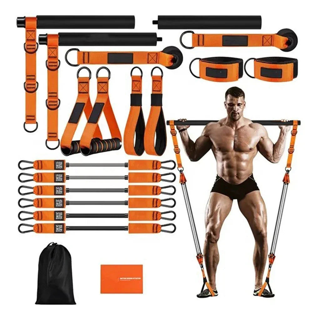 Pilates Bar Kit with Resistance Bands, Multifunctional Pilates Bar for Women & Men with Heavy-Duty Metal Adjustment Buckle, Pilates Home Equipment for Full Bodyworkouts
